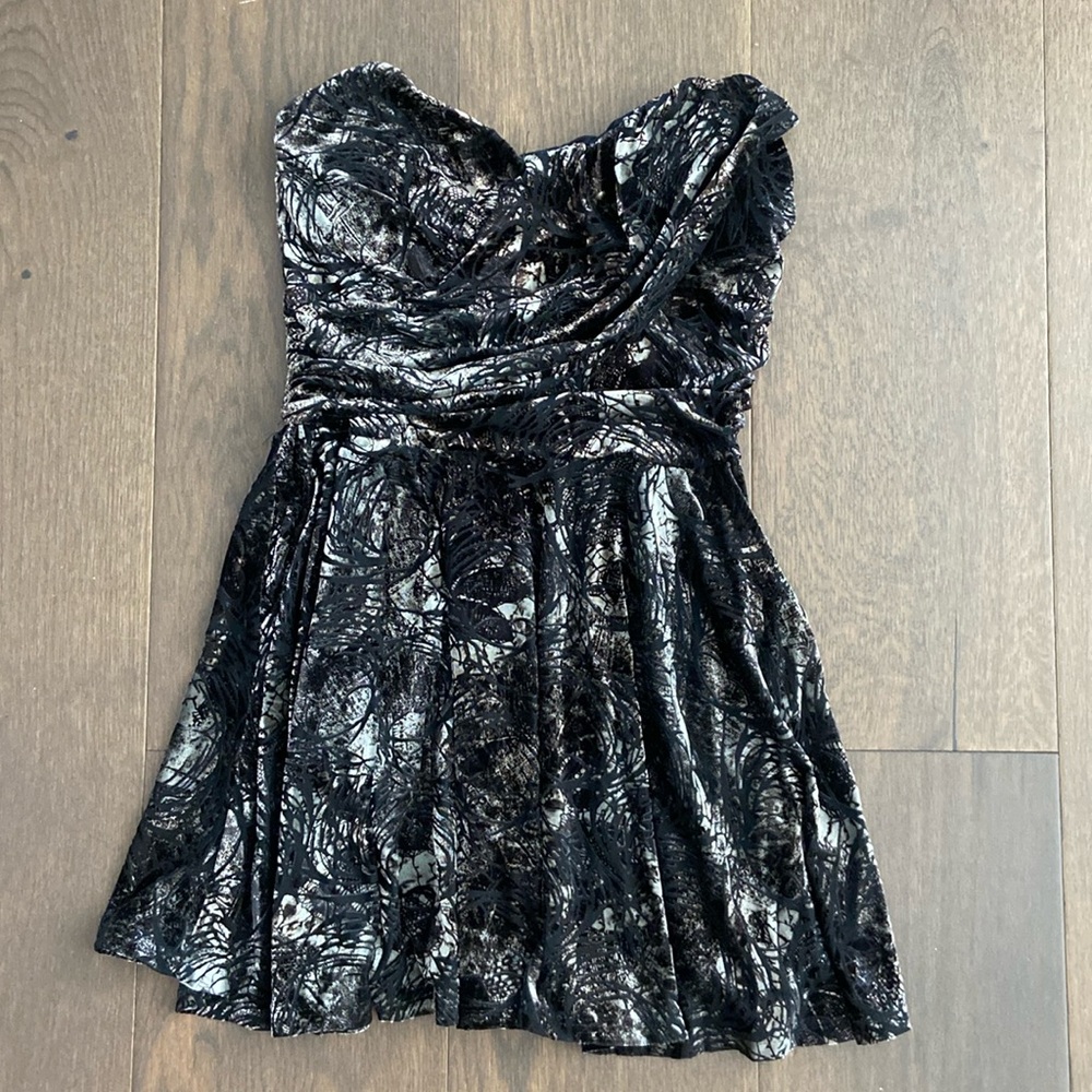Top Shop Petite Strapless Velvet Mini Dress
